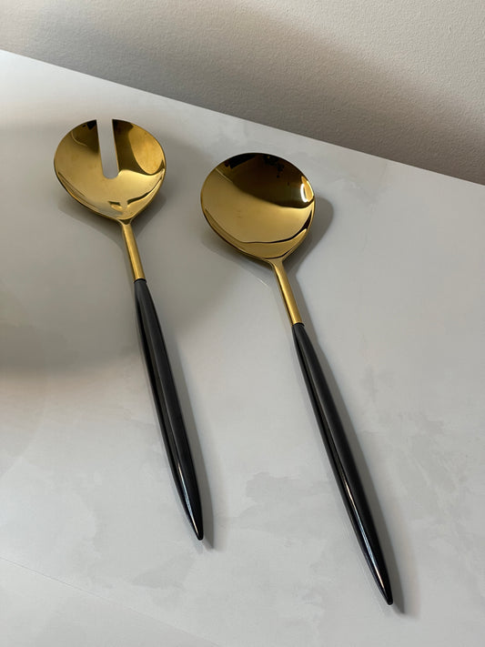 Black Lacquer and Gold Server Set