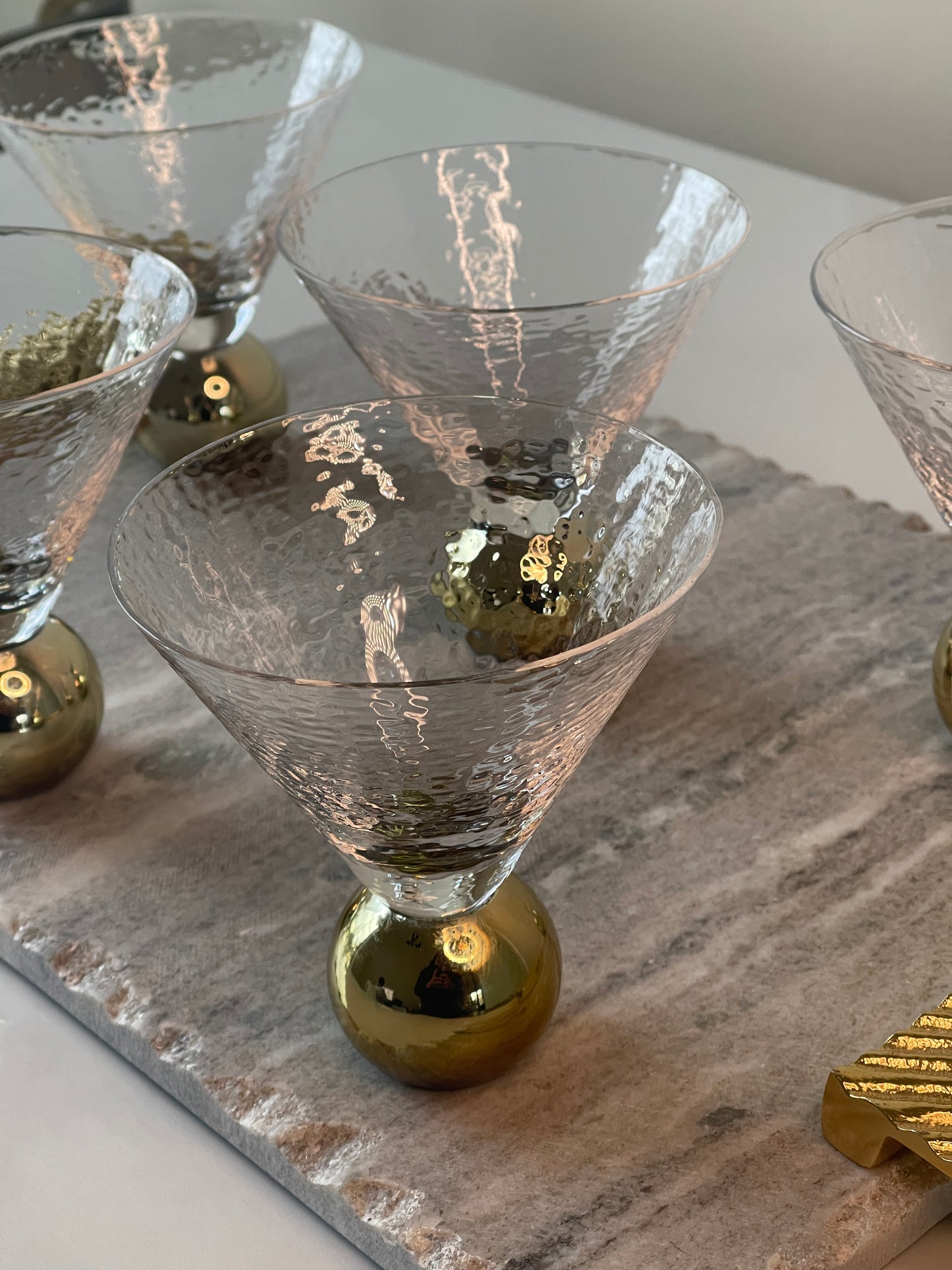 Hammered Glass Cups on Gold Ball Pedestal (Set of 6)