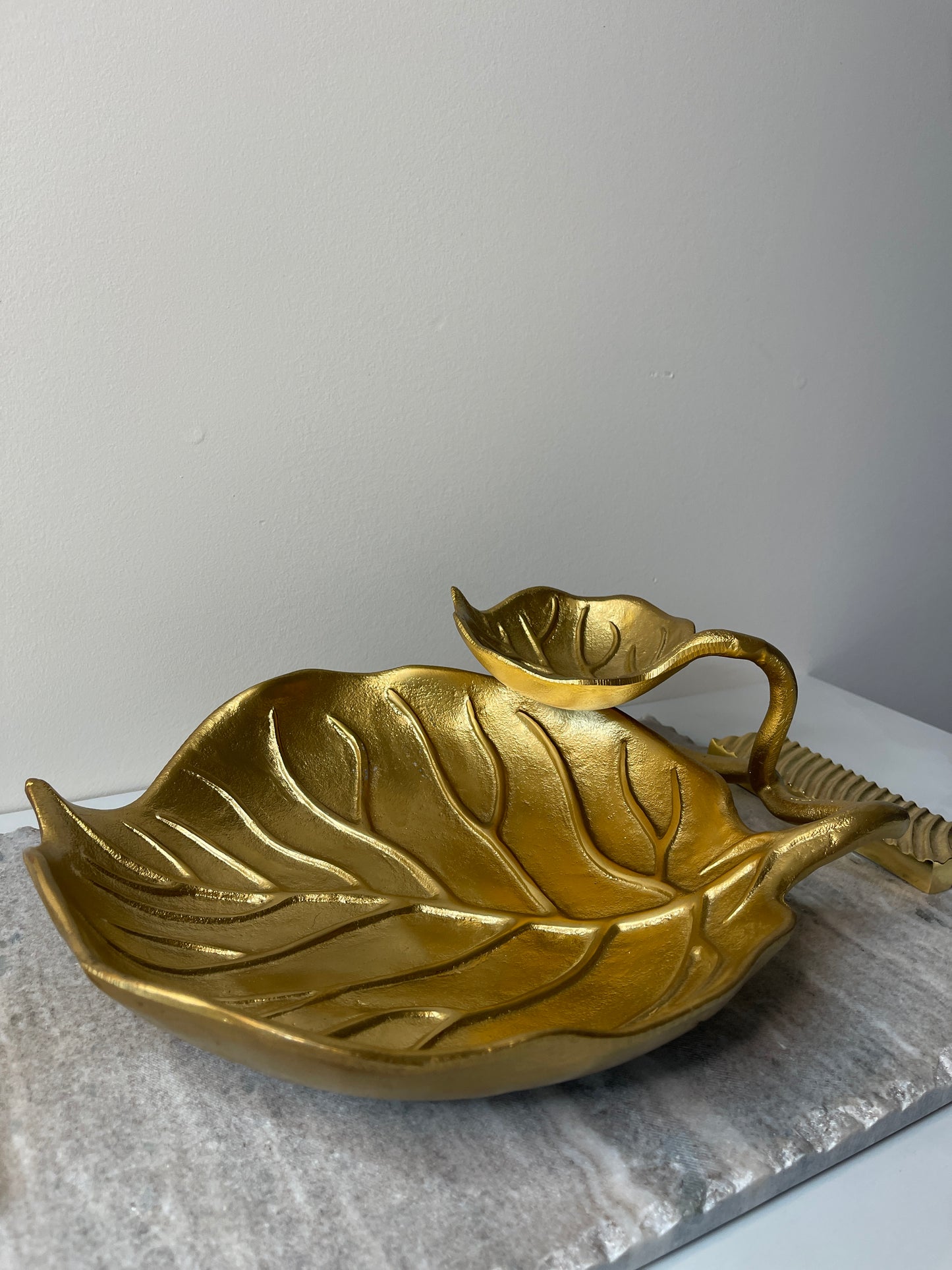 Leaf Vein Two-Tier Gold Relish Dish