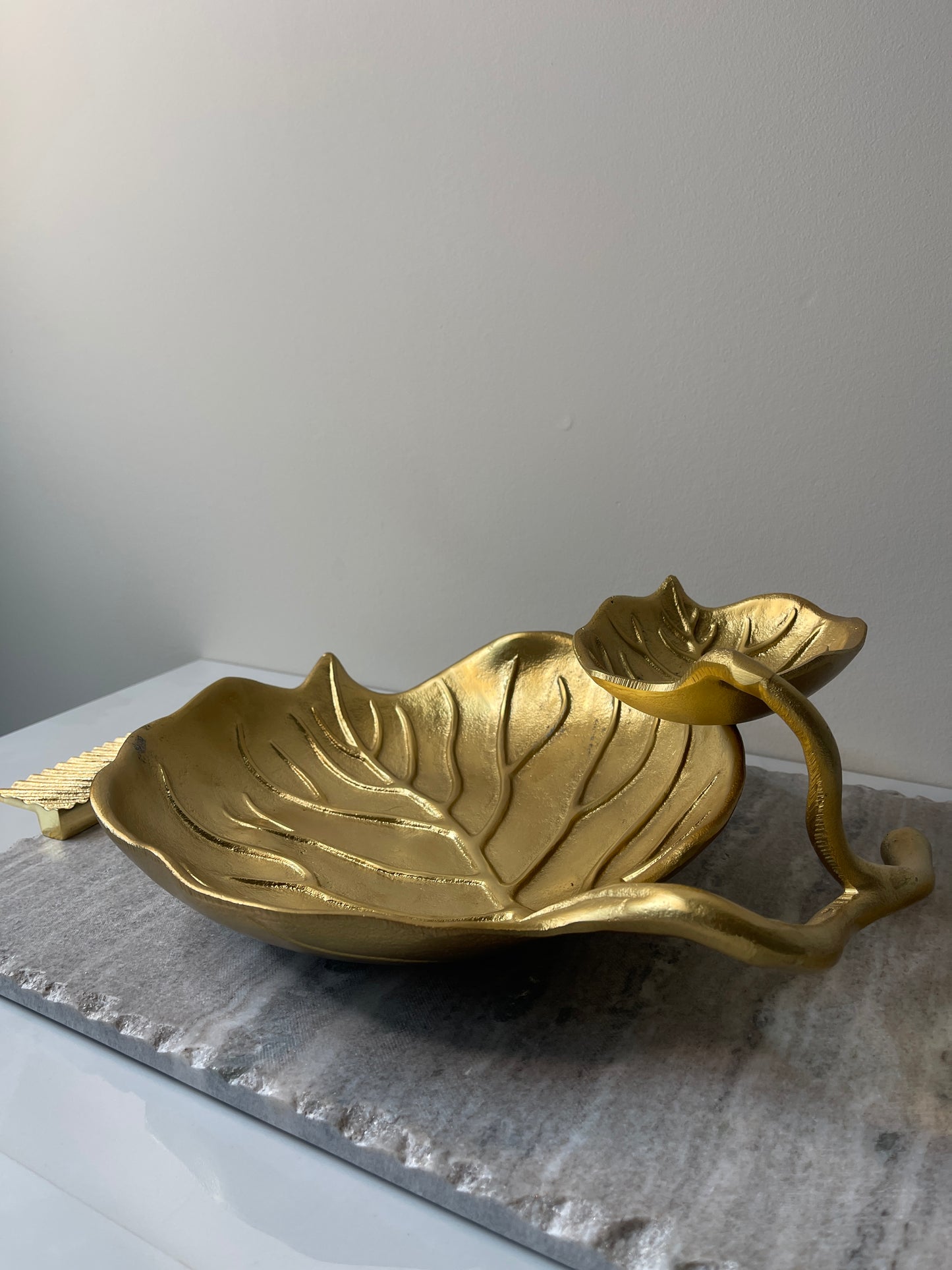 Leaf Vein Two-Tier Gold Relish Dish