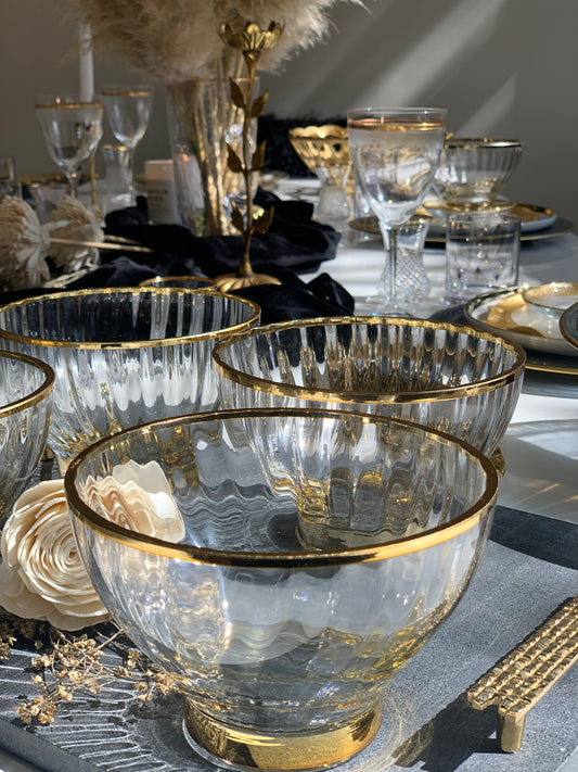 Glass Bowls With Gold Rim and Base