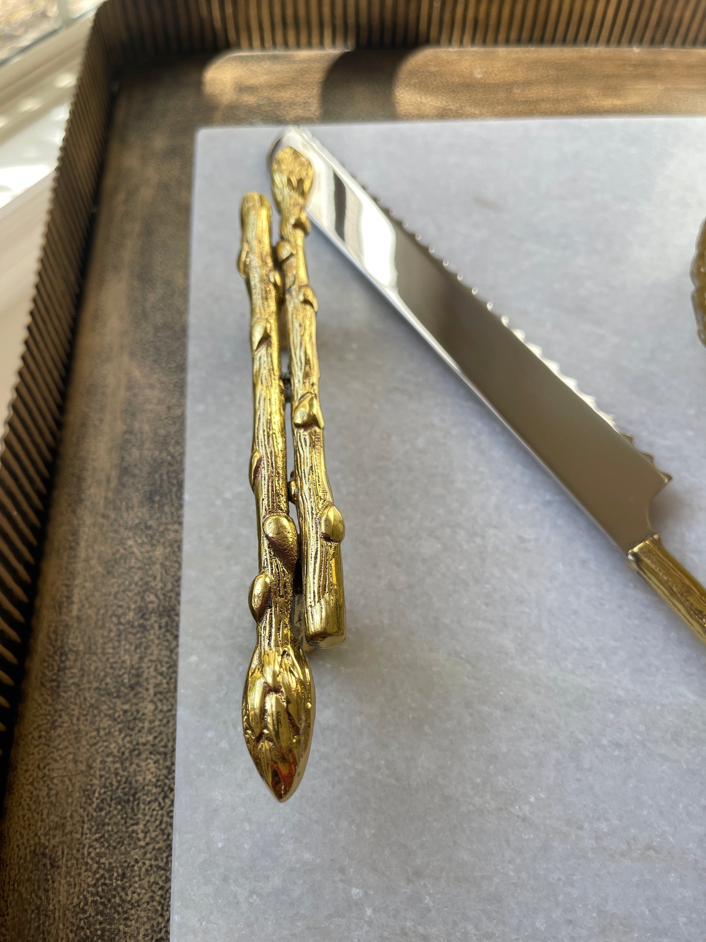 White Marble Serving Tray w/ Matching Knife