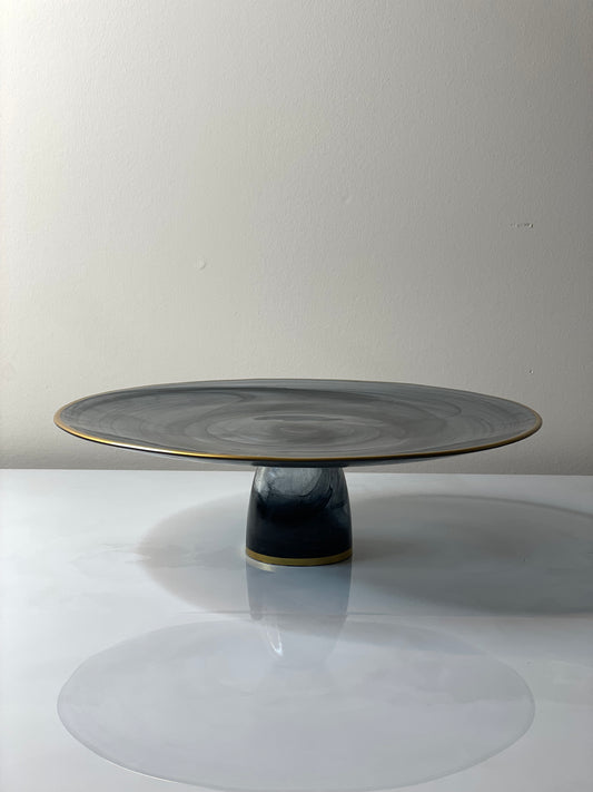 Black Alabaster Cake Stand w/ Gold Accent