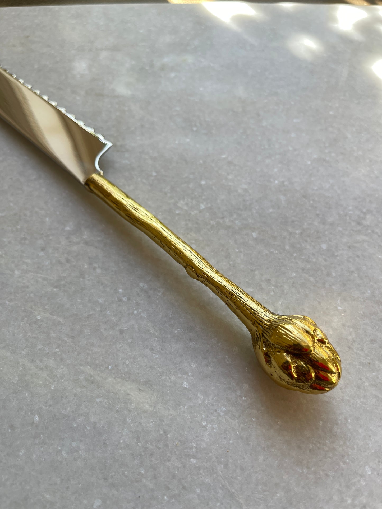 White Marble Serving Tray w/ Matching Knife