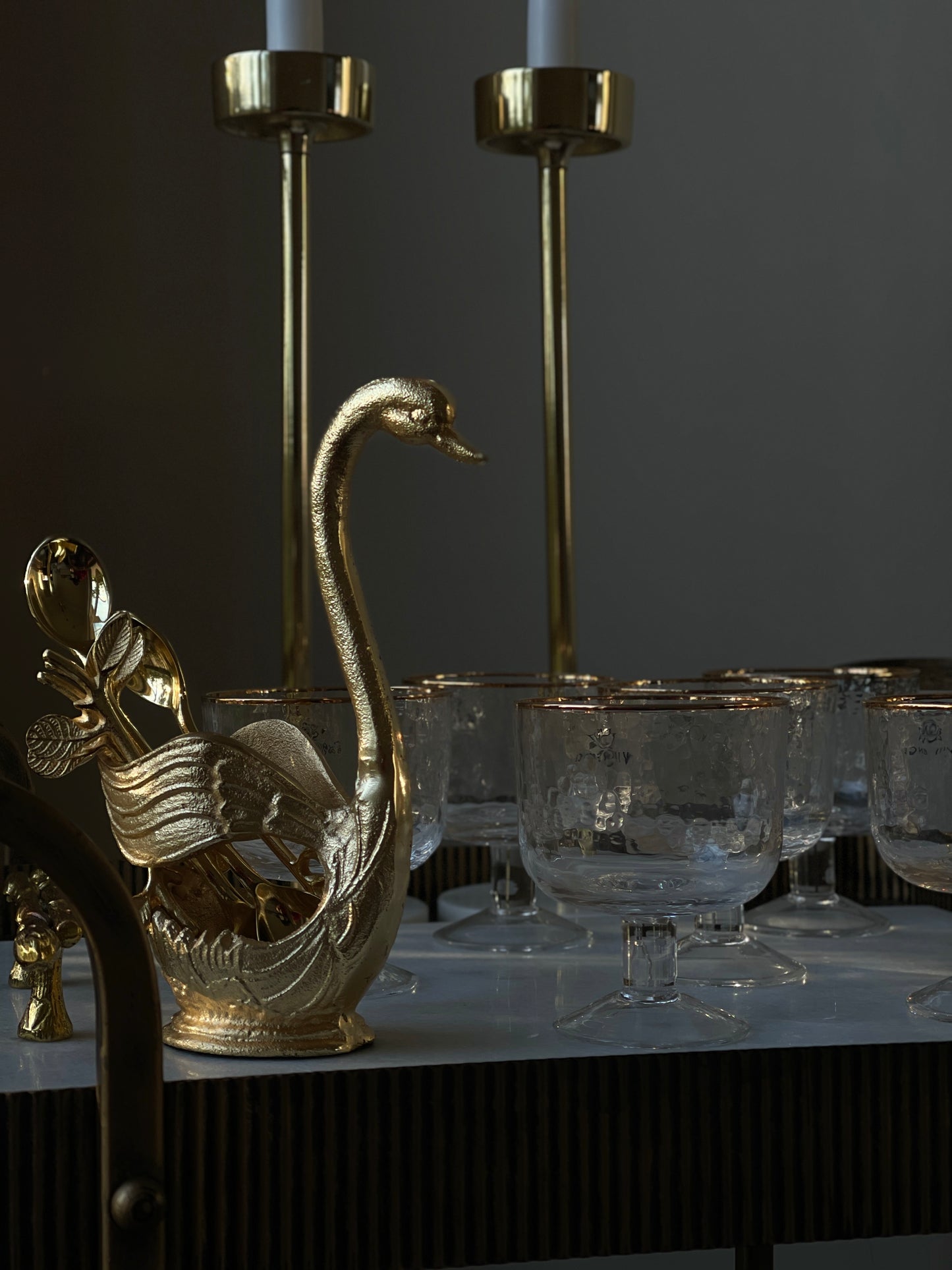 Brass Finish Swan Dessert Spoon Holder