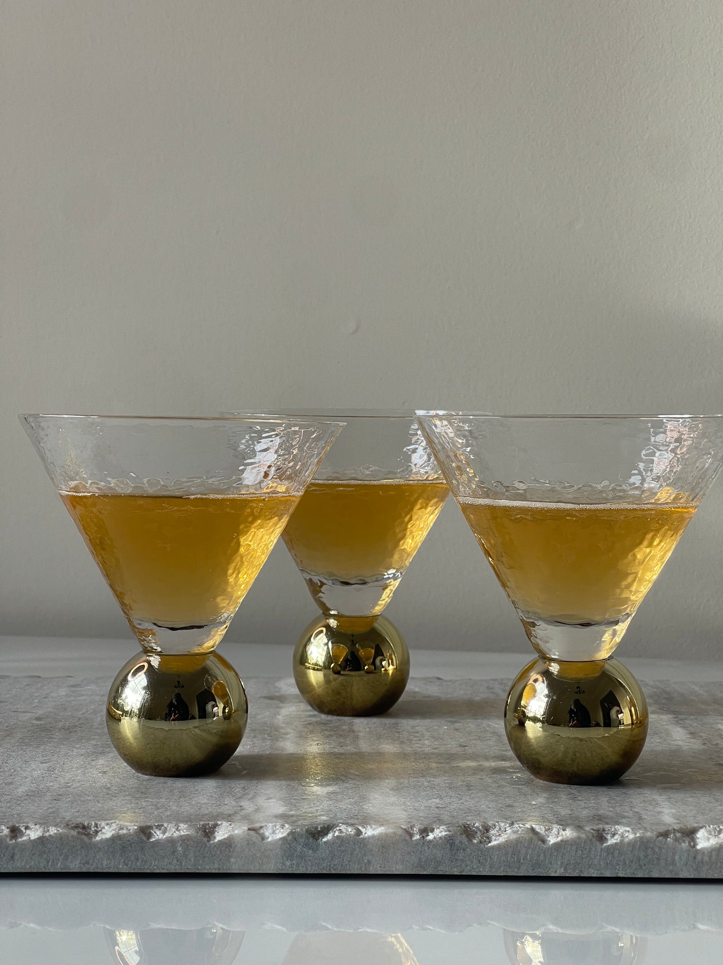 Hammered Glass Cups on Gold Ball Pedestal (Set of 6)