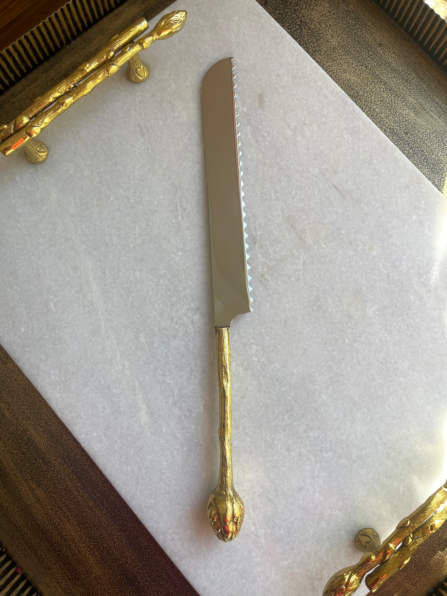 White Marble Serving Tray w/ Matching Knife