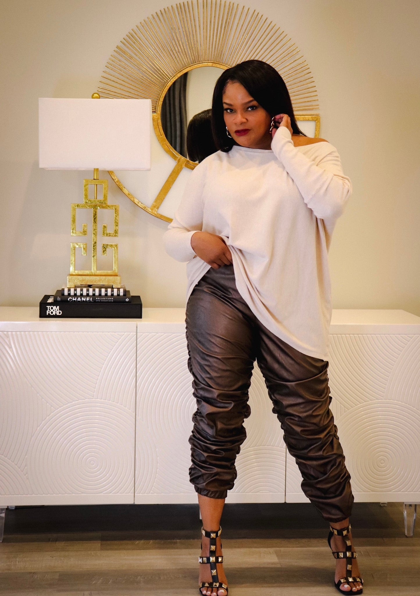 Ruched Faux Leather Joggers