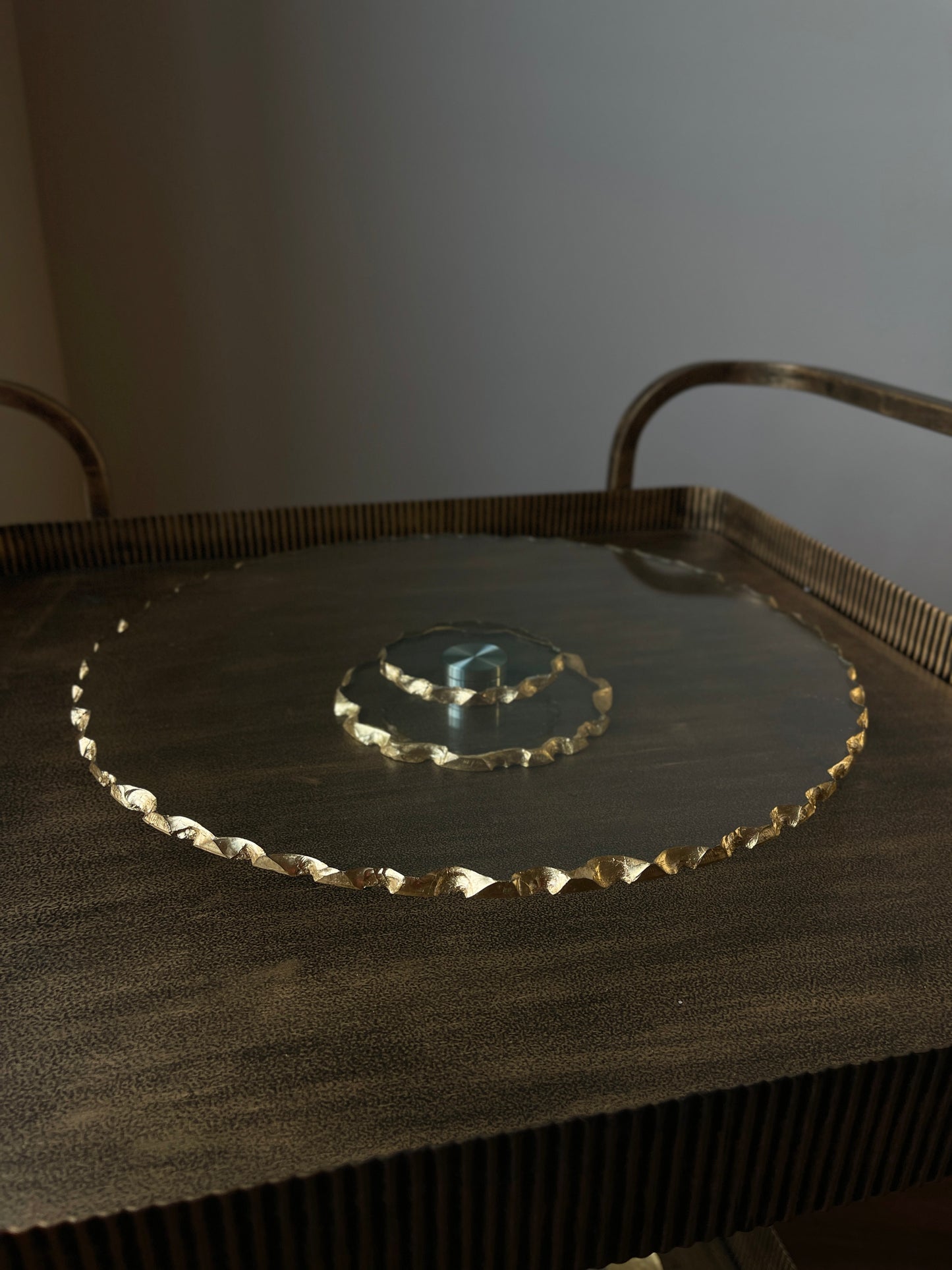 Gold Cut Glass Edge Lazy Susan Serving Tray