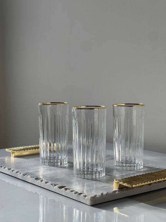 Linear Design and Gold Rim Highball Glasses (Designer Collection)