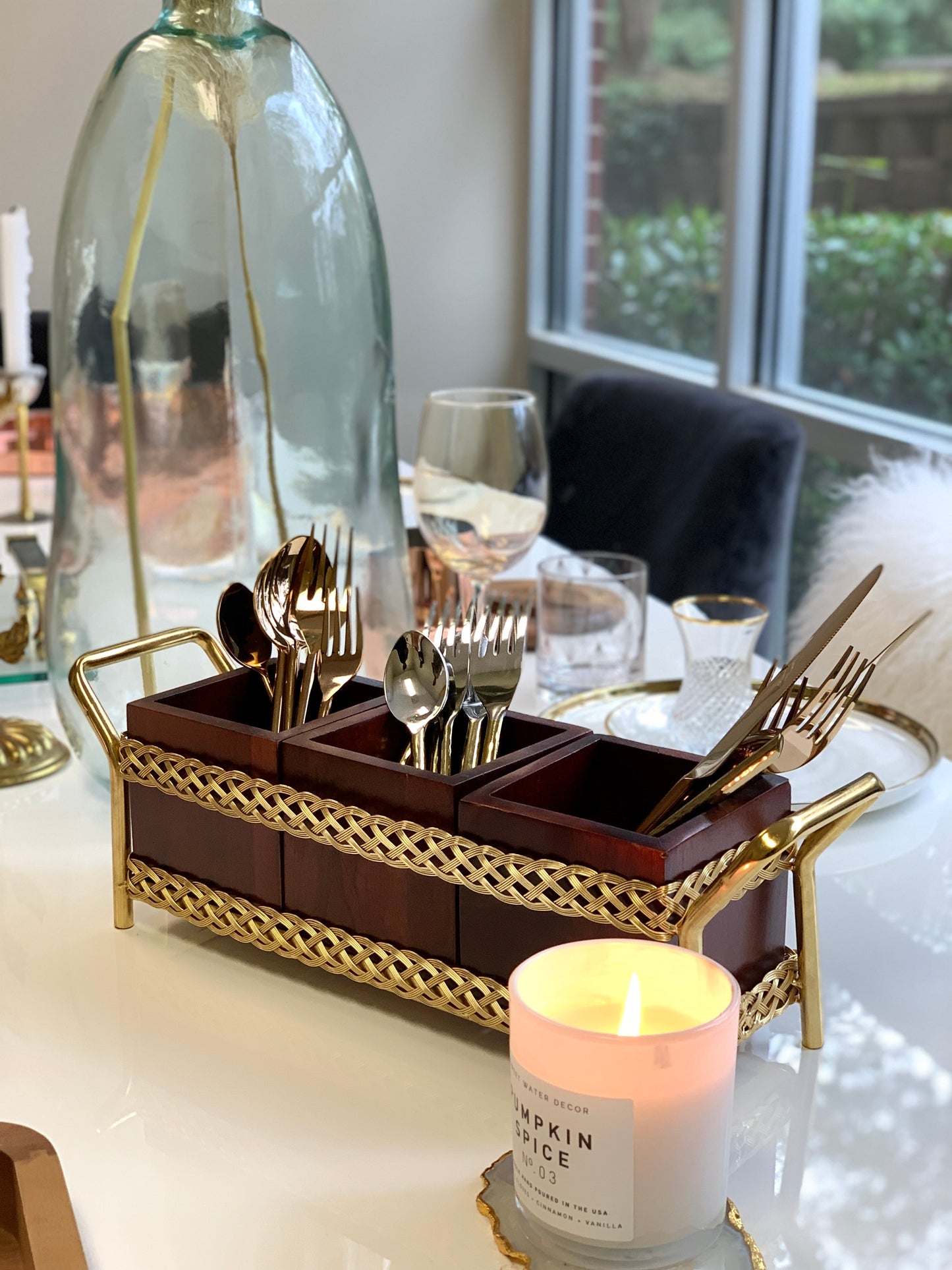 Gold and Wood Cutlery Holder
