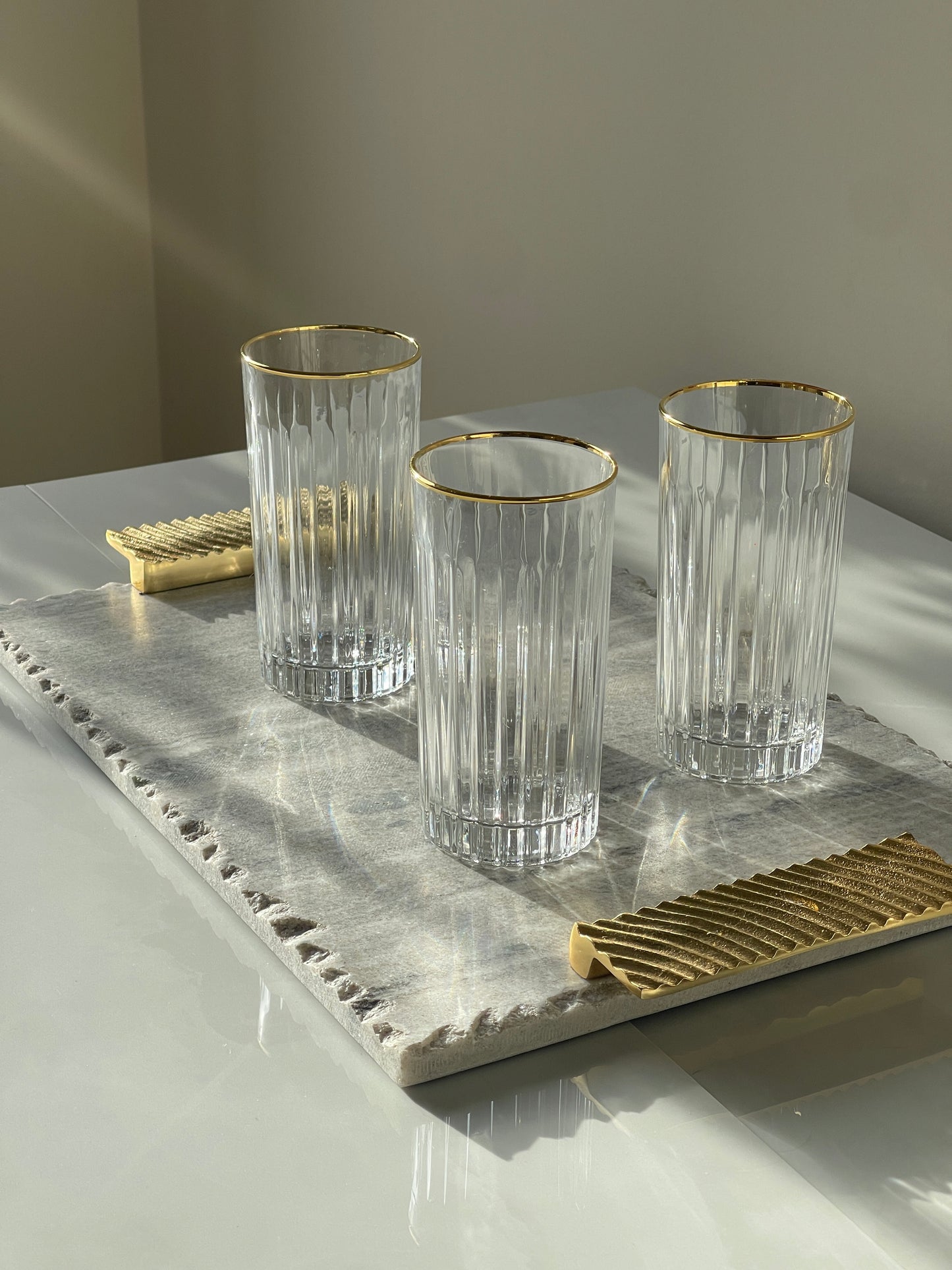 Linear Design and Gold Rim Highball Glasses (Designer Collection)