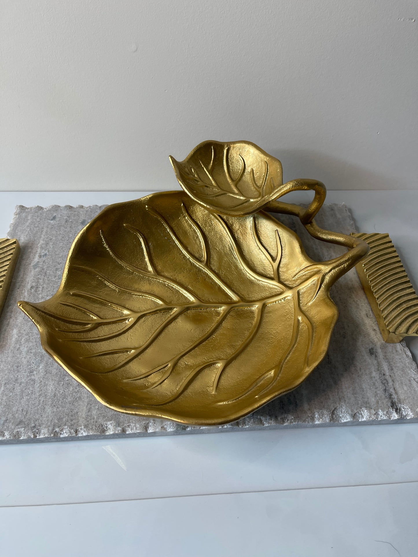 Leaf Vein Two-Tier Gold Relish Dish