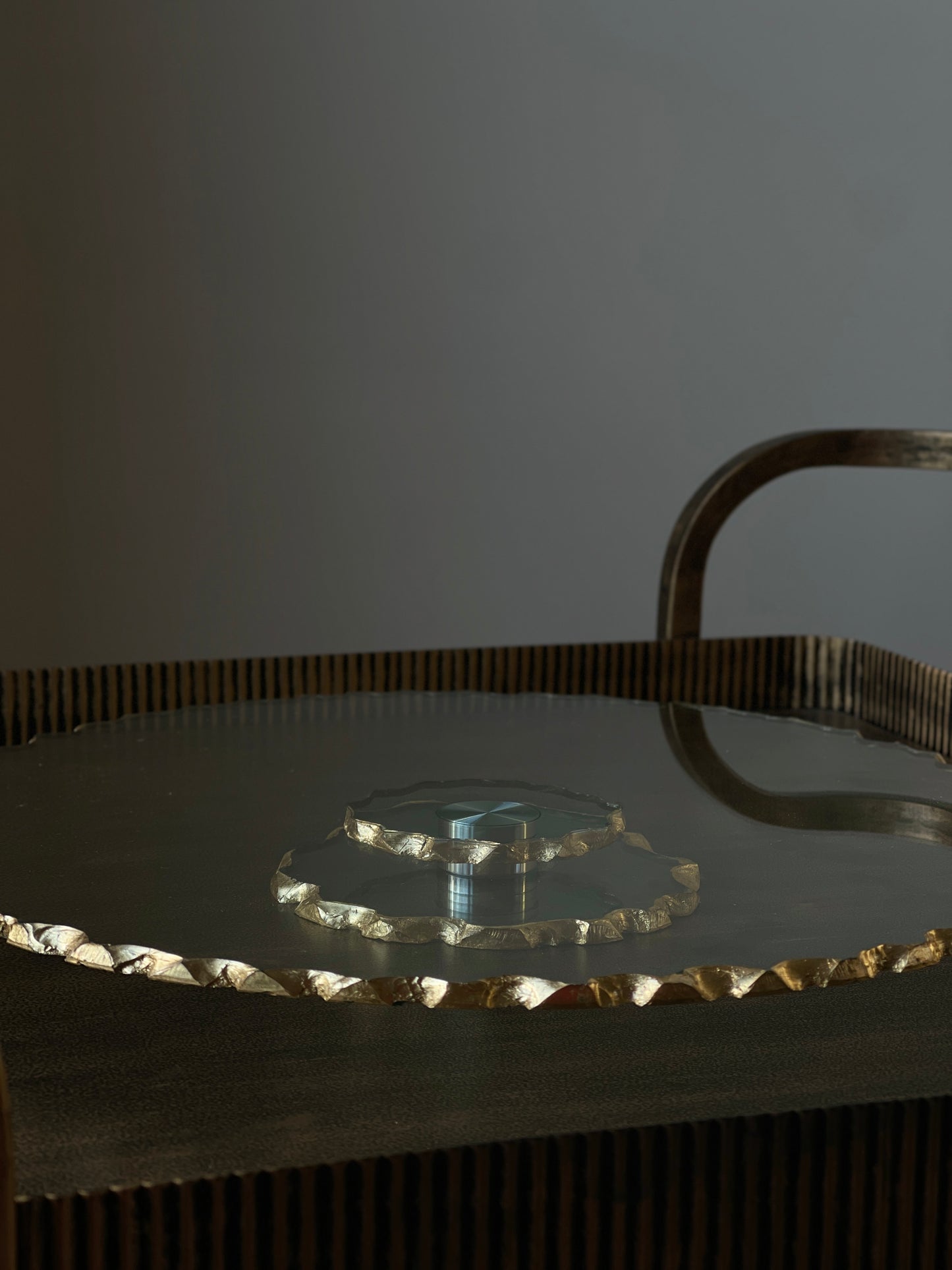 Gold Cut Glass Edge Lazy Susan Serving Tray