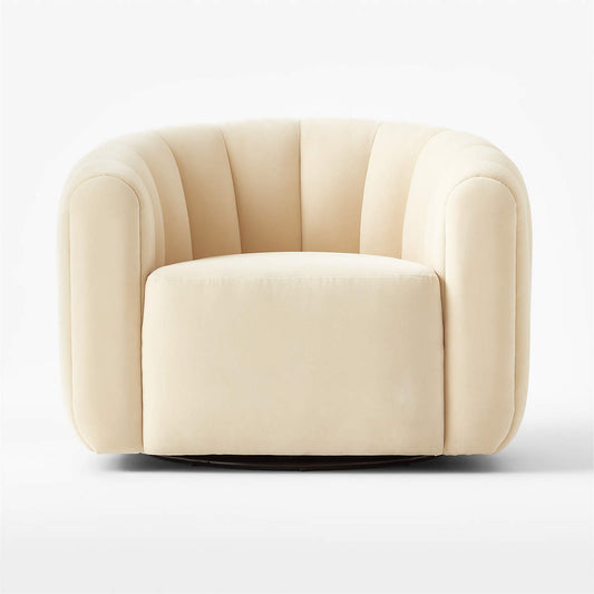 Fitz Channeled Cream Velvet Swivel Chair