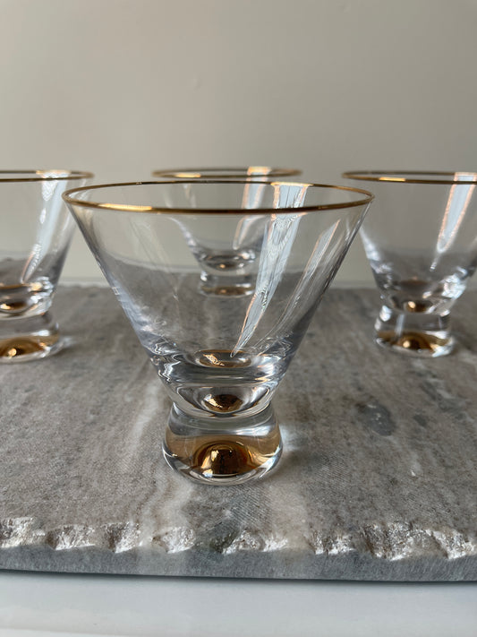 Glass Cups with Gold Base and Rim (Set of 6)