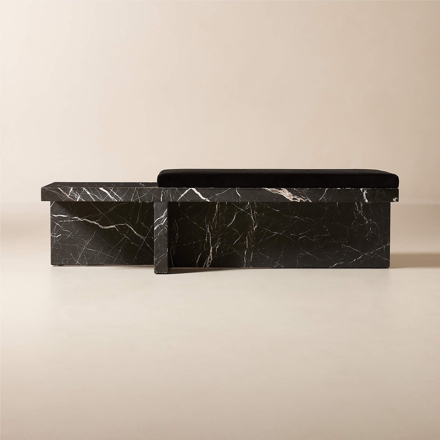 PIERRE BLACK MARBLE BENCH WITH VELVET CUSHION