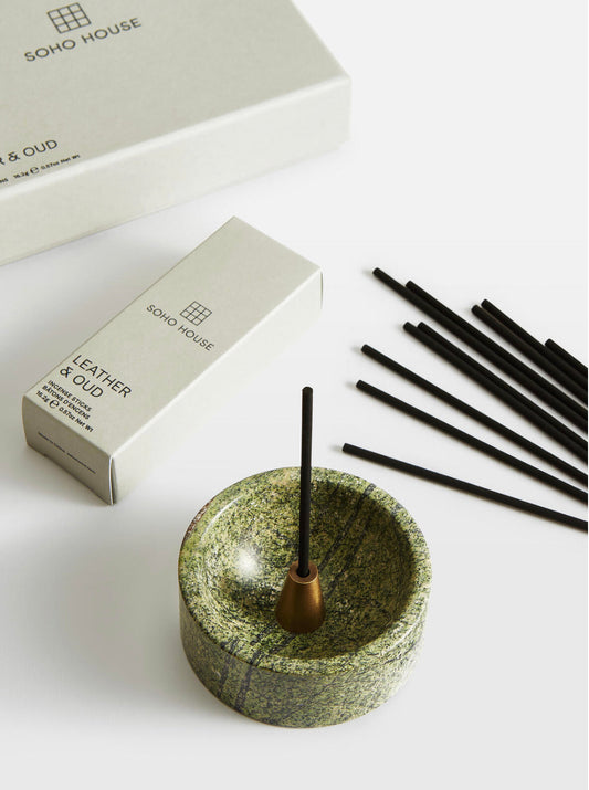 Verona Leather and Oud Incense Gift Set, Green Marble