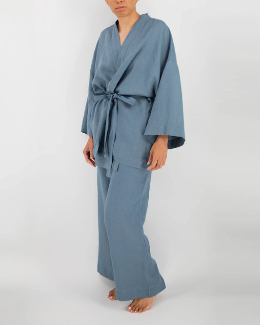 Blue Lagoon Linen Kimono Set