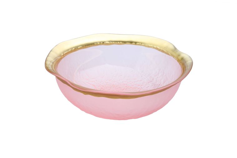 Soft Pink Glass Bowl with Gold Border
