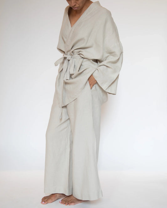 Dove Linen Kimono Set