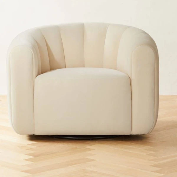 Fitz Channeled Cream Velvet Swivel Chair